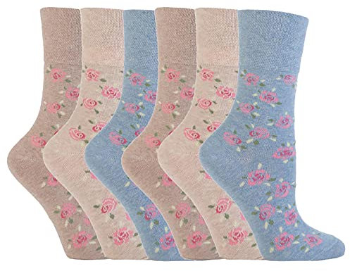 NEW: 6 Pairs Ladies Gentle Grip No Elastic Socks 4-8 uk, 37-42 eur (GG46)