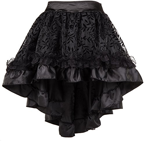 Bslingerie® Ladies Gothic Steampunk Asymmetrical Lace Short Skirt Plus Size (Black, L)