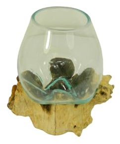 Thai Gifts Melted Glass Bowl on Wood - Design SB5
