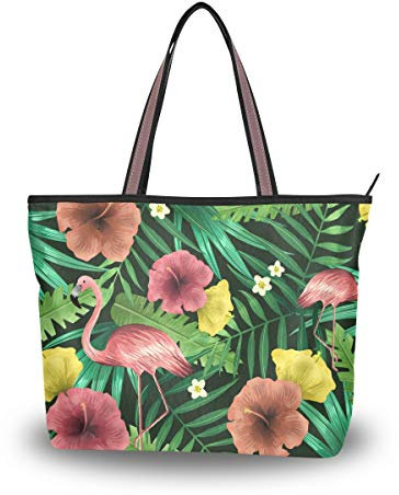 Große Umhängetasche Flamingo Handtasche mit Reißverschluss Strand Taschen für Frauen Mädchen, Mehrfarbig - Multi - Größe: Medium