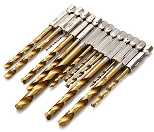Gasea 13pcs 1.5mm - 6.5mm HSS Titanium Coated Drill Bit Set with 1/4 Hex Shank, Quick Change Twist Drill for Woodworking, Plastic and Metal