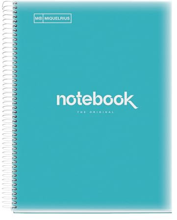 Miquelrius - Notizbuch A4 Notebook Emotions, 120 Blatt 90 g/m², Raster 5 x 5 mm, 5 Farbige Streifen, Mikroperforierte Spirale, Polypropyleneinband, Himmelblau