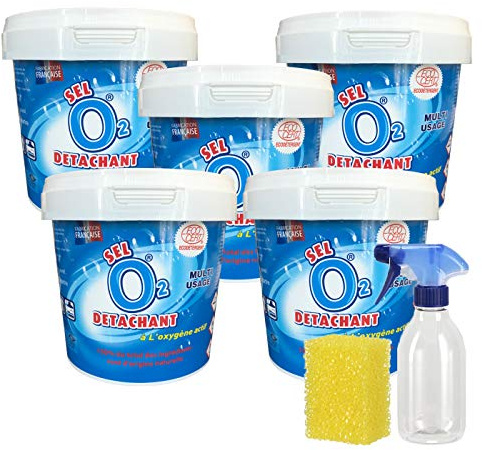 Sel Détachant 5x1kg + Flacon Pulvérisateur + Eponge - Fabrication Française