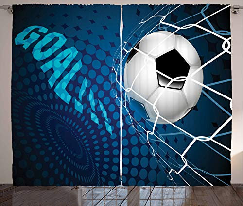 ABAKUHAUS Fußball Rustikaler Vorhang, Zusammenfassung Ziel Muster, Wohnzimmer Universalband Gardinen mit Schlaufen und Haken, 280 x 260 cm, Marineblau Weiß