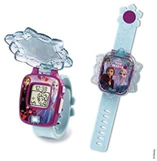 VTech - Disney La Reine des Neiges 2, La Montre-Jeu Interactive, Montre Enfant à Clapet, Écran Animé, Bracelet Souple, 9 Cadrans, 4 Jeux Éducatifs, Cadeau Enfant de 3 Ans à 7 Ans - Contenu en Français