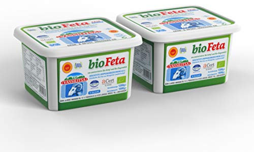 Vassilitsa BIO Feta BIO Schafkäse - 2x 1kg - BIO Fetakäse BIO griechischer Feta Schafskäse in Salzlake Sheep Cheese 43% Fett i.Tr. aus Griechenland 70% Schaf 30% Ziege Plastikbehälter Biologisch