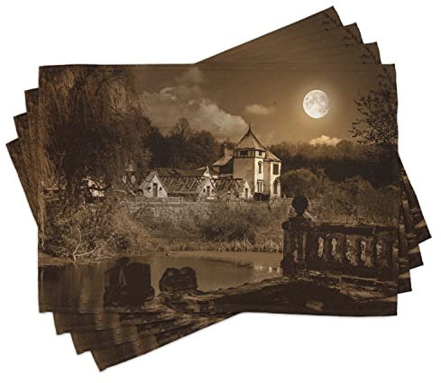 ABAKUHAUS gotisch Platzmatten, Mittelalterliches Haus, Waschbare Stoff Esszimmer Küche Tischdekorations Digitaldruck, Braun