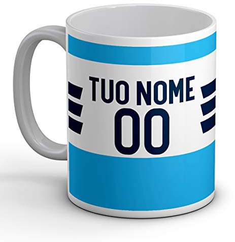 quickgadget Idea Arredo Casa Regalo Tazza Sport in Ceramica Sport per Tifoso Calcio Lazio, Personalizzato con Nome e Numero