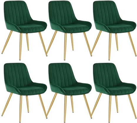 Lestarain Esszimmerstühle 6er Set, für Esszimmer Wohnzimmer Küche, Retro Küchenstühle gepolstert, Sitzfläche aus Samt, mit Metallbeine, bis 150 kg belastbar, Dunkelgrün