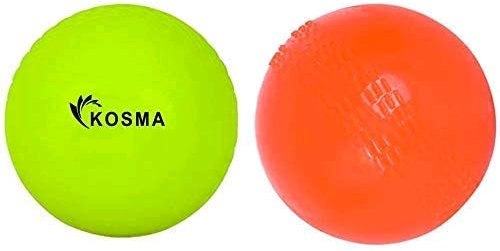 Kosma CricketWindball mit Griffmarkierungen in der Mitte für die Fingerposition beim Bowling, geeignet für den Innen und Außenbereich (Multipack mit 2 Stück – je 1 Stück fluoreszierendes Gelb und