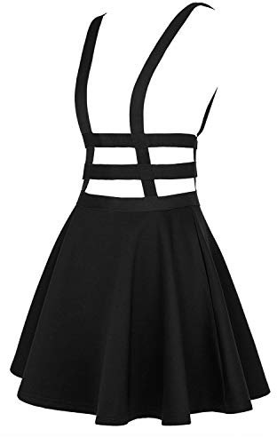 EXCHIC Donna A-Line Mini-Gonna Gonna a Pieghe Senza Spalline (XL, Nero)