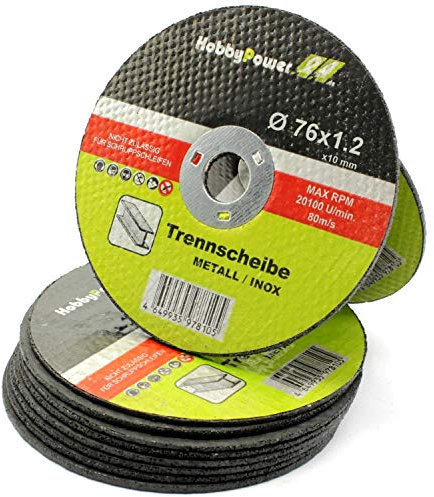 10 dischi da taglio flessibili, per metallo, acciaio, Ø 76 mm, smerigliatrice angolare