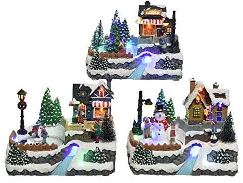 LED Winterlandschaft Karussell mit beweglichen Teilen batteriebetrieben