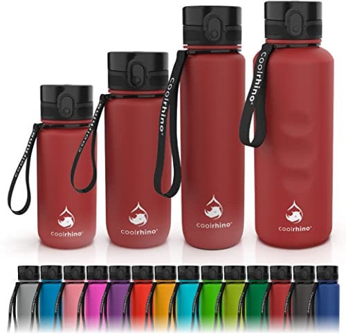 coolrhino Trinkflasche 1000ml für Sport, Outdoor, Schule, Fitness & Kinder - Wasserflasche auslaufsicher und Bpa frei - Flasche für Kohlensäure geeignet (Rhino Rubin red, 1000ml)