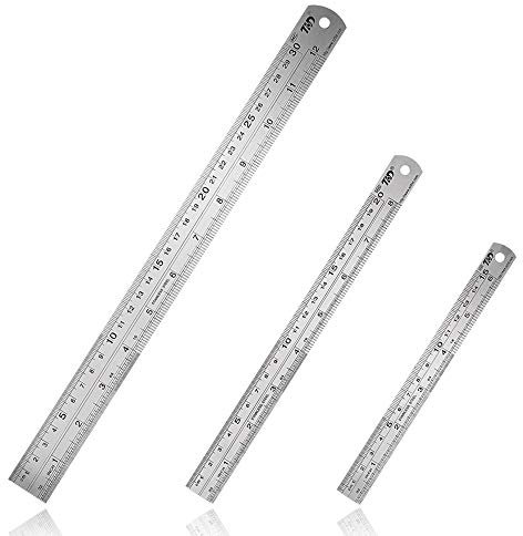 Mesee Set mit 3 Edelstahl-Linealen, Metall-Lineal, doppelseitiges Design, Messlineal-Set für Technik, Messen, Unterricht – 15 cm/20 cm/30 cm