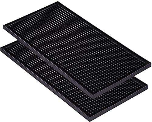 ANCLLO Lot de 2 tapis de bar noirs en caoutchouc épais - 30 x 15 cm - Antidérapants, non toxiques - Pour comptoir de café, bar, cuisine