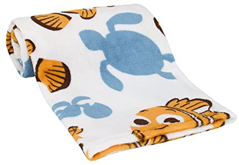 Disney Finding Nemo Orange, Aqua & White Crush & Squirt Turtle Super Soft Baby Blanket, Orange, Aqua, White