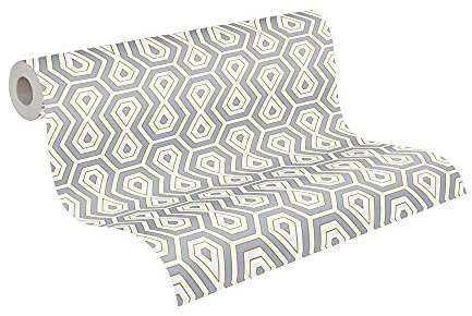 A.S. Création Architects Paper Retrotapete Jungle Chic Tapete geometrisch grafisch PVC-freie Vliestapete grau gold weiß matt glatt 377076 37707-6, 10.05 m x 0.53 m