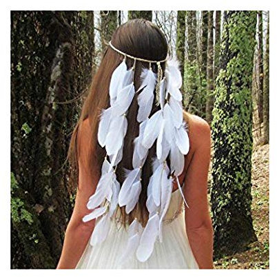 IYOU Indien La Plume Bandeau Hippie Bohème Casque Années 1920 Chaîne de tête Morceau de Cheveux Bijoux Accessoires Coiffure Mascarade pour Femmes et Filles