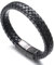 HALUKAKAH ● Solo ● Men's Genuine Black Leather Bracelet Classic Style Black Titanium Clasp with Magnets 8.46(21.5cm) with Free Giftbox