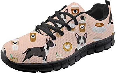 Howilath Bull Terrier Dog Coffee Trainer Damen Wanderschuhe - Damen Laufen Atmungsaktive Mesh Sportliche Turnschuhe Für Gym Jogging Reisearbeit - Schwarz EU 44