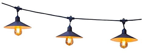 Lumisky VINTY LIGHT SOLAR Solar-Lichterkette für den Außenbereich mit Lampenschirmen aus Stahl im Vintage-Stil, 10 E27-LED-Glühbirnen mit Glühfaden und in warmweiß, 6 m