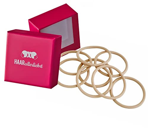 HAARallerliebst® Unisex Silikon Haargummis 9 Stück + Aufbewahrungsbox – Premium Haargummi Damen & Herren, ultra starker Halt – Zopfgummi Damen, Haargummi Beige– Hair Ties & Zopfhalter für Sport