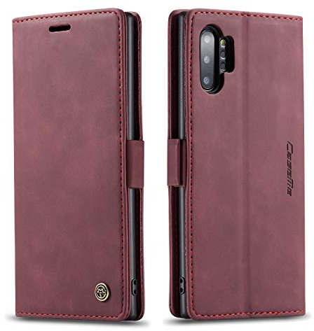 Ququcheng123 Lederhülle kompatibel mit Samsung Galaxy Note 10 Plus Hülle,Flip Case Schutzhülle Klapphülle Handyhülle mit Standfunktion-Rot