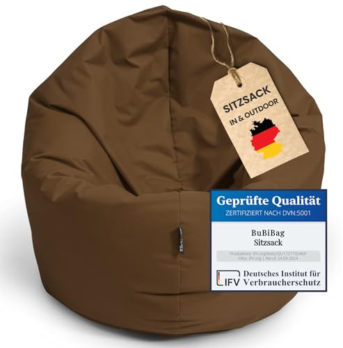 BuBiBag 2in1 Sitzsack L - XXL mit Füllung für Kinder & Erwachsene, Gaming Beanbag & Bodenkissen für Indoor & Outdoor Sessel Pflegeleicht & Wasserabweisend XL UNIVERSELL (Ø 130 cm Braun)