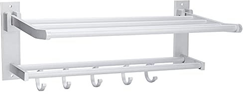 Natudeco Porte-Serviettes, Porte-Serviettes de Bain Double Couche Mural Pliable en Aluminium Porte-Serviettes Support de Rangement 40 cm Maison Salle de Bain étagère Accessoires de Rangement