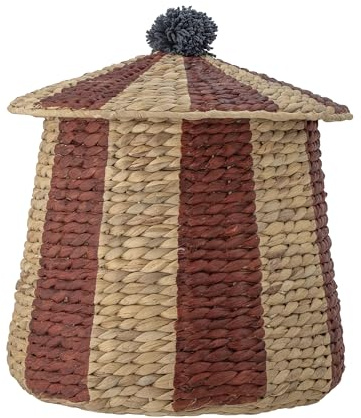 Bloomingville Mini Birsen Korb mit Deckel aus Wasserhyazinthe hergestellt, in der Farbe: Rot, Maße: 40 x 40 cm, 82054111