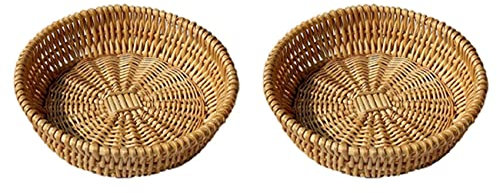 Bassulouda 2 cestas tejidas a mano, cesta de mimbre, cesta de servir alimentos para pan, frutas y verduras, cesta de de 25 x 8 cm