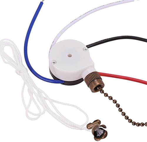 Wresetly Schalter-Set für Deckenventilator, 3 Geschwindigkeiten, 4 Drähte, Schieberegler, Zugschalter ZE-208S mit Seil