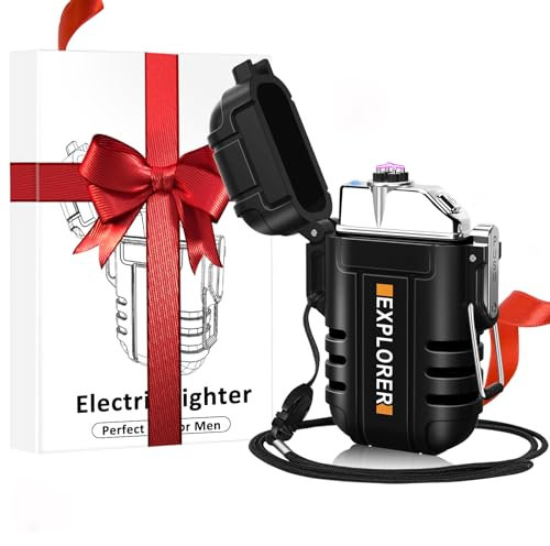 Coquimbo Geschenke für Männer, Feuerzeug Elektrisch Winddicht Lichtbogen Feuerzeug USB Aufladbar Plasma Sturmfeuerzeug für Kerzen Outdoor Camping Survival Musikfestival