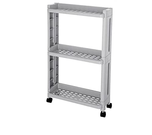 ARZARF Fruit and Vegetable Storage Cart Kitchen Storage Rack On Wheels 2/3/4 Tier Narrow Slotted Shelf Fridge Side Shelves Swivel Kitchen Spice Rack Vegetable Basket Bins Rack (Color : Grey)