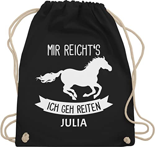 Turnbeutel Rucksack - Pferd Pferde - Mir reichts ich geh reiten - Unisize - Schwarz - tasche zum reit sachen für mädchen pferden gehe beutel pferderucksäcke pferdemotiv reicht s stoffbeutel