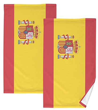 RPLIFE Juego de toallas con emblema de bandera de España, 100% algodón, toalla de yoga para baño, hotel, spa, gimnasio, 2 toallas de mano