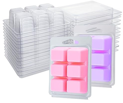 JMIATRY Wax Melt Containers 150PCS, 6 Cavity Square Wax Melt Clamshell | Plastic, Clear, Empty Wax Melt Molds, 6 Cavity, Bulk Clamshells for Wax Melts, Crafting Candles and Soap, Heat Resistant