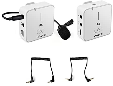 Andoer MX5 Système de Microphone sans Fil 2.4G avec émetteur-récepteur Micro Lavalier à Pince de 50M Batterie Rechargeable intégrée pour Smartphone Appareil Photo Entretien d'enregistrement vidéo