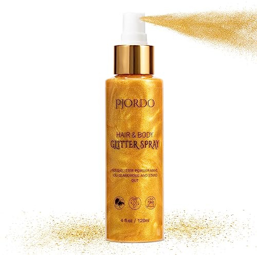 Pjordo Spray Paillettes Corps et Cheveux, 120ml Poudre Éclatante Dorée pour Corps, Cheveux & Vêtements, Éclat Longue Durée, Sèche Rapidement & Non Collant, Idéale pour Scènes, Festivals & Carnavals