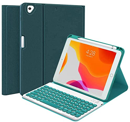 QYiiD Funda Con Teclado Inalámbrico Desmontable Para iPad 10ª Generación (2022), 10.9 Pulgadas, Smart Folio Cover Con Soporte Para Lápices, Verde Oscuro