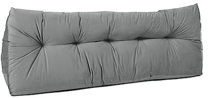Lancashire Textiles 20 x 50 x 135cm (Double Bed) Luxury Faux Suede Triangular Wedge Bedroom Headboard Cushion - Headboard Bolster Support Pillow for Bed, Sofa, Chair – Steel - Made in Britain