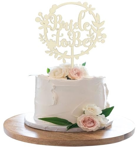 Gyufise 1Pcs Bride to Be Cake Topper Wooden Leaves Wreath Wedding Engagement Cake Pick Decorations for Bridal Shower Theme Birthday Party Cake Decorations Supplies