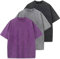 HOUZONIY 3PC T-Shirt Basic Oversized a Maniche Corte, Magliette Larghe Uomo, Washed Heavy T-Shirt Uomo, Casual, per Palestra(Viola/Grigio/Nero M)