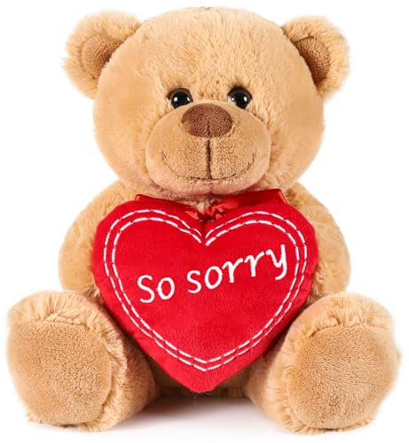 BRUBAKER Teddybär mit Herz Rot - So Sorry - 25 cm Teddy Plüschbär - Kuscheltier Geschenk für Entschuldigungen - Schmusetier - Stofftier Plüschteddy - Braun Hellbraun