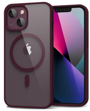 oakxco für iPhone 13 Mini/ 12 Mini Hülle Magsafe Durchsichtig, Klar Magnetisch Induktives Laden Handyhülle Bunt Dünn Silikon & Transparent Hart Plastik, Cute Handy Hülle für Mädchen, Weinrot Bordeaux