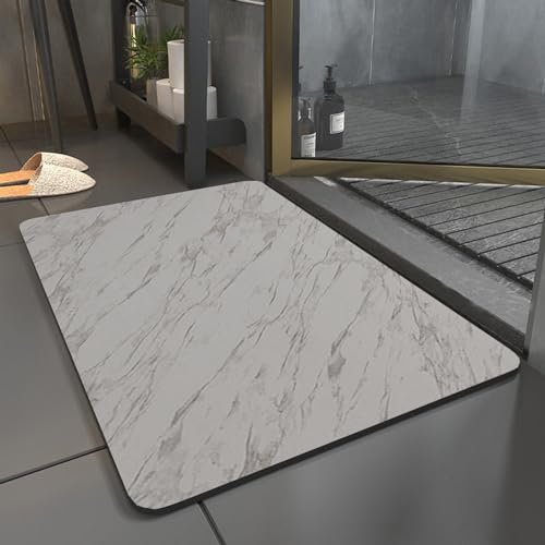 Badematte Rutschfest Für Den Haushalt, 45x70cm Groß Badezimmer Duschvorleger, Marmormuster Badvorleger Rutschfest Waschbar, Super Absorbierende Bodenmatte, Einfach Zu Säubern (45 x 70 cm, Hellgrau)