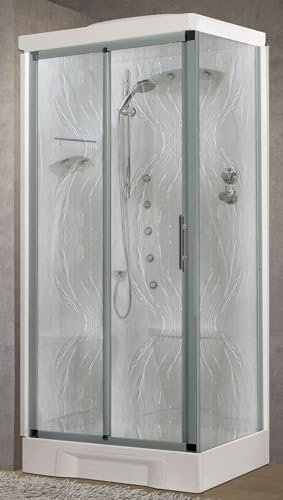 Novellini New Holiday 2P+F Hydromassage mit Dach Duschkopf 100 x 70 cm Multifunktions-Duschkabine Schiebeöffnung linker Sitz mechanische Mischbatterie Glas Aqua Profil Silber Höhe 217,5 cm