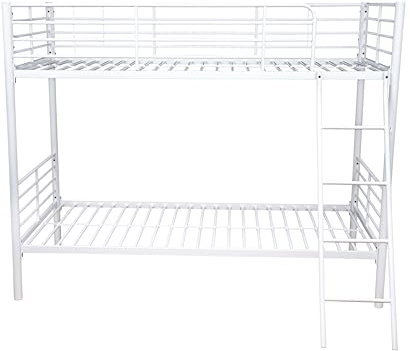Byinone Metal Bunk Bed Black for 90X190 CM Single Loft Bed Frame with Ladder 3 Colours (Black-White-Grey) (White)