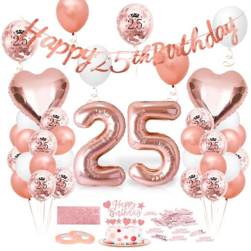 Luftballon 25. Geburtstag Roségold, Geburtstagsdeko 25 Jahr, Ballon 25. Geburtstag, Riesen Folienballon Zahl 25, Happy Birthday Folienballon 25, Ballon 25 Deko zum Geburtstag Frauen